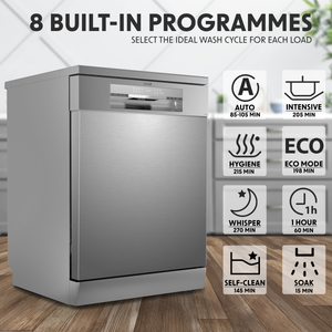 Baridi DH167 Regular Sized Freestanding Dishwasher 60cm Wide 14 Place Settings - Silver - additional view 9