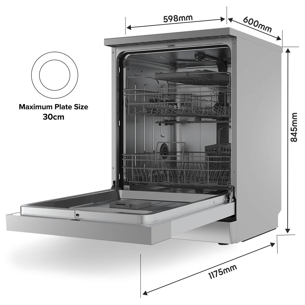 Baridi DH167 Regular Sized Freestanding Dishwasher 60cm Wide 14 Place Settings - Silver - additional view 11