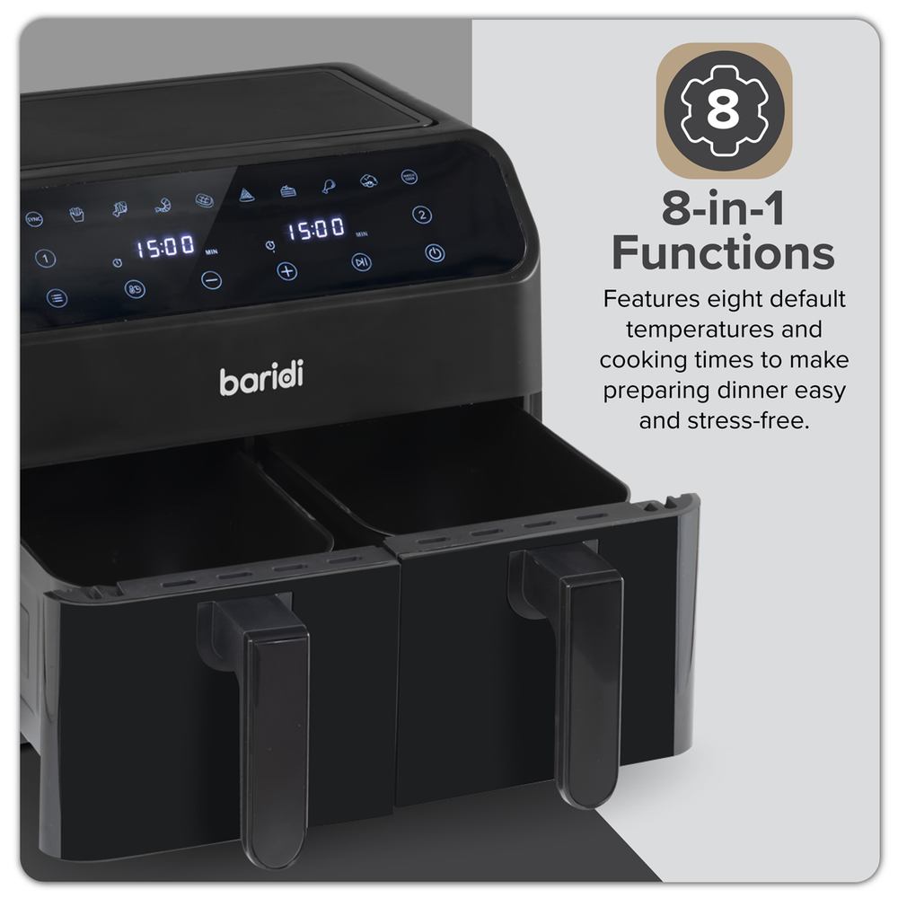 Baridi DH172 Dual Zone Air Fryer 8L with 8-in-1 Functions Touch Controls, Easy-Clean, Black - DH172 - additional view 17
