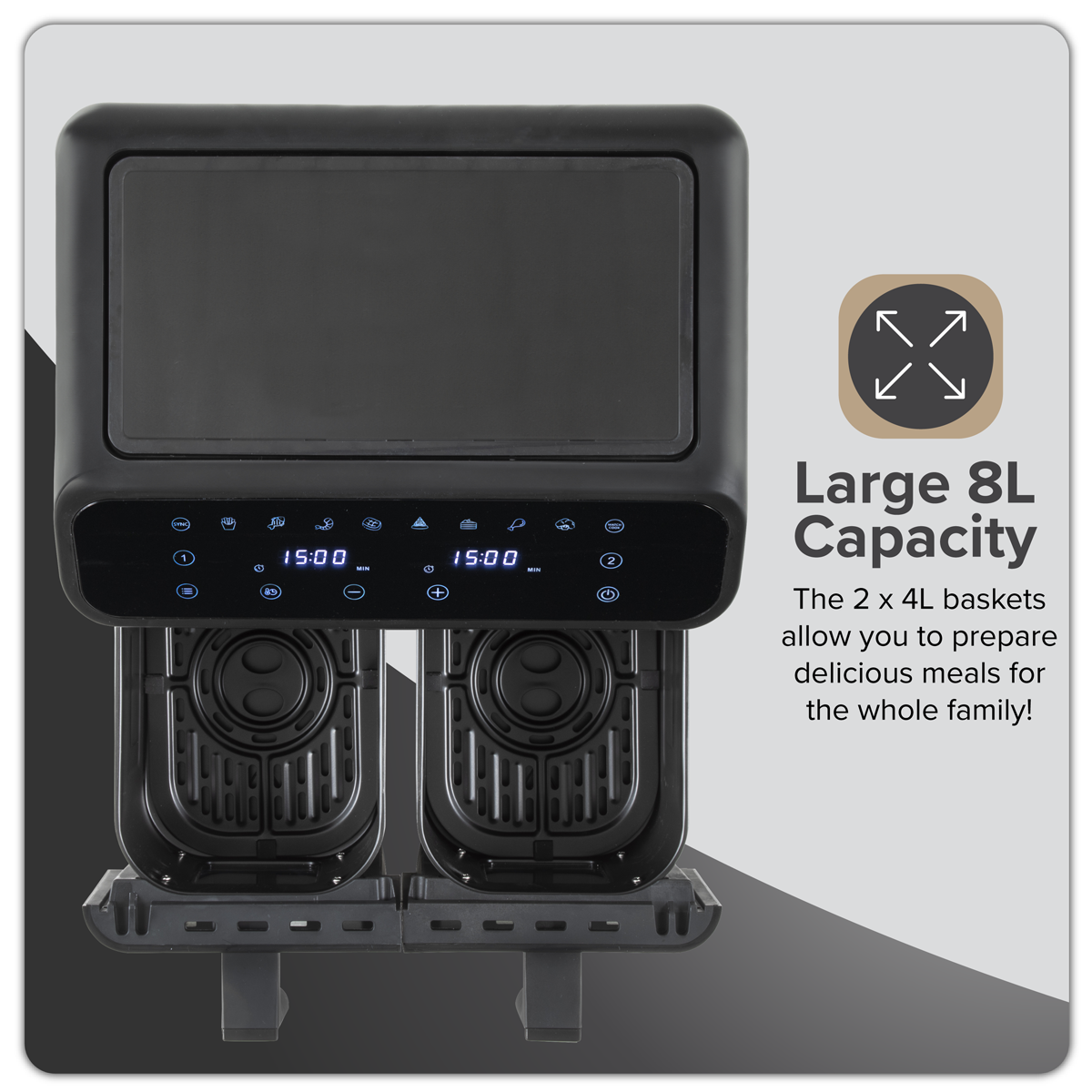 Baridi DH172 Dual Zone Air Fryer 8L with 8-in-1 Functions Touch Controls, Easy-Clean, Black - DH172 - additional view 16