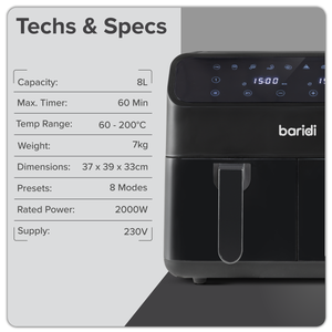 Baridi DH172 Dual Zone Air Fryer 8L with 8-in-1 Functions Touch Controls, Easy-Clean, Black - DH172 - additional view 20