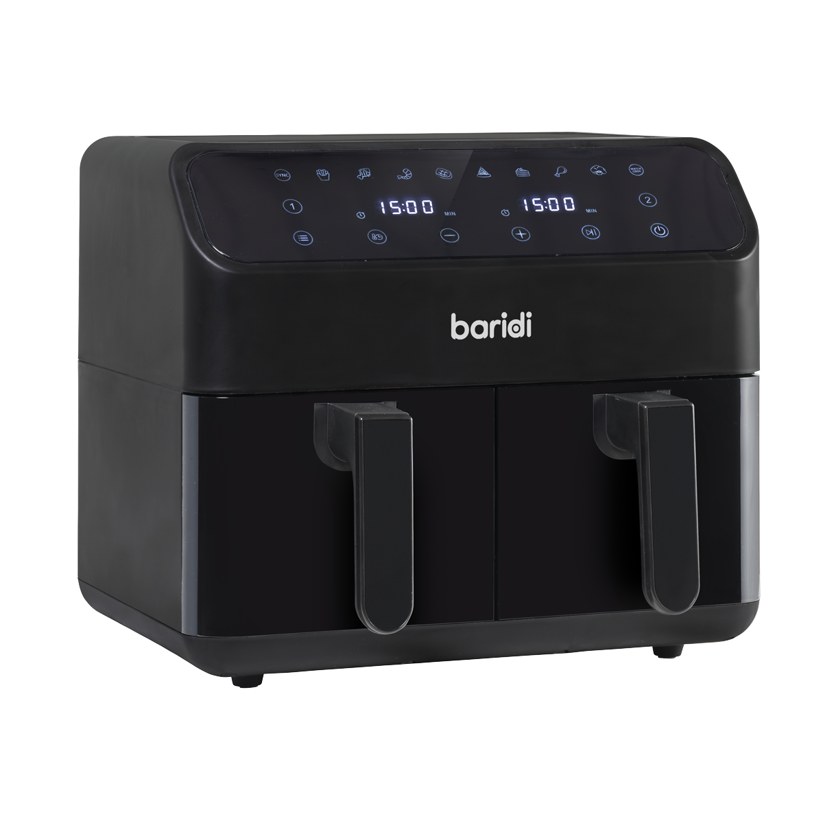 Baridi DH172 Dual Zone Air Fryer 8L with 8-in-1 Functions Touch Controls, Easy-Clean, Black - DH172