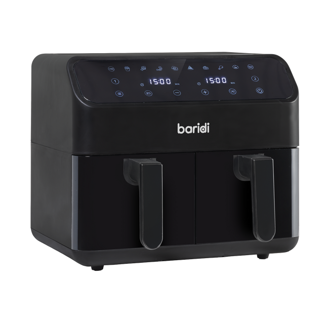 Baridi DH172 Dual Zone Air Fryer 8L with 8-in-1 Functions Touch Controls, Easy-Clean, Black - DH172