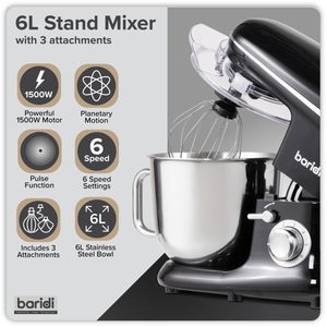 Baridi DH173 1500W Stand Mixer with Accessories 6L - Black - additional view 6
