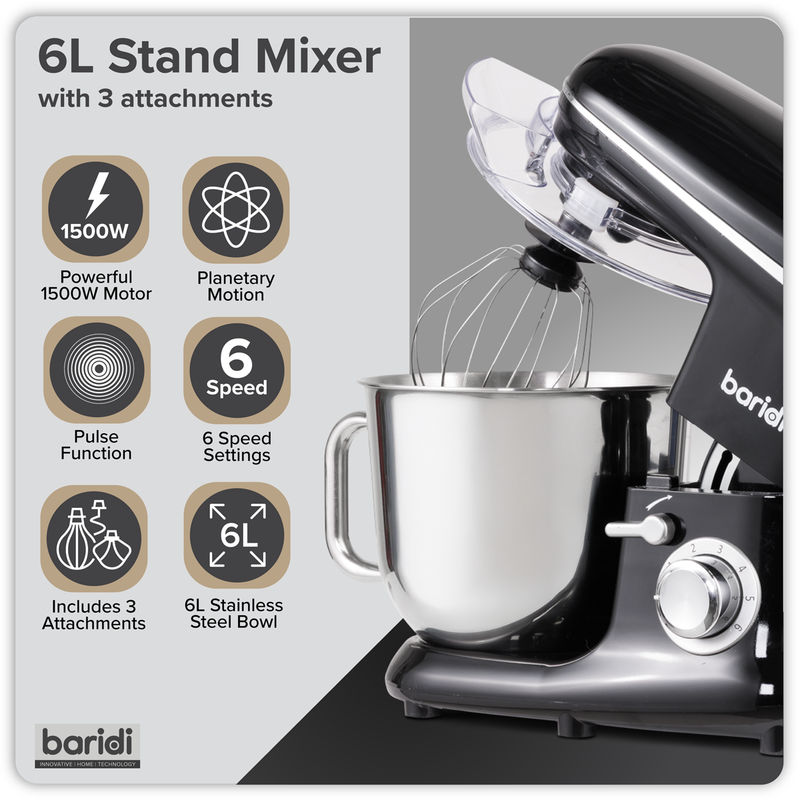 Baridi DH173 1500W Stand Mixer with Accessories 6L - Black - additional view 6