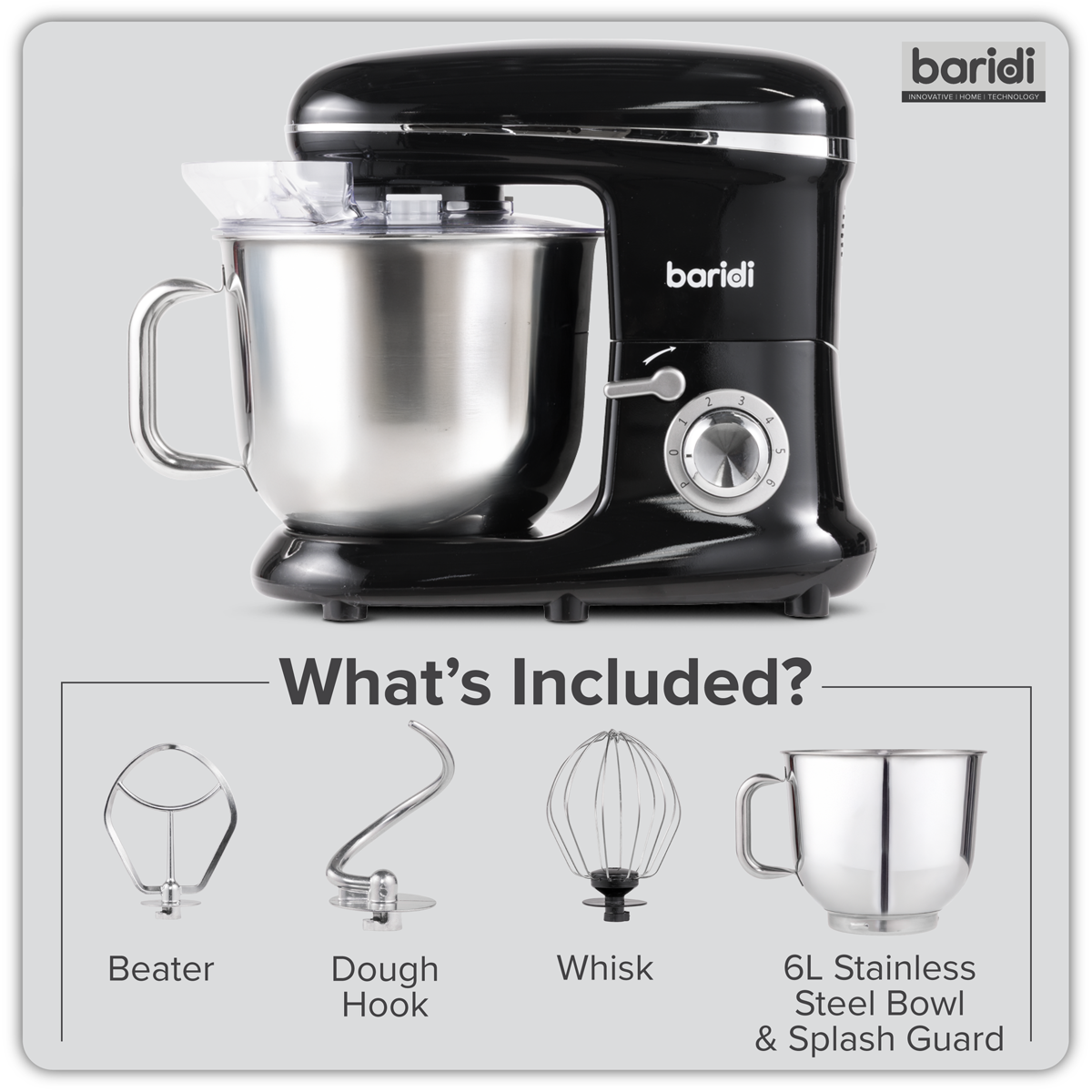 Baridi DH173 1500W Stand Mixer with Accessories 6L - Black - additional view 8