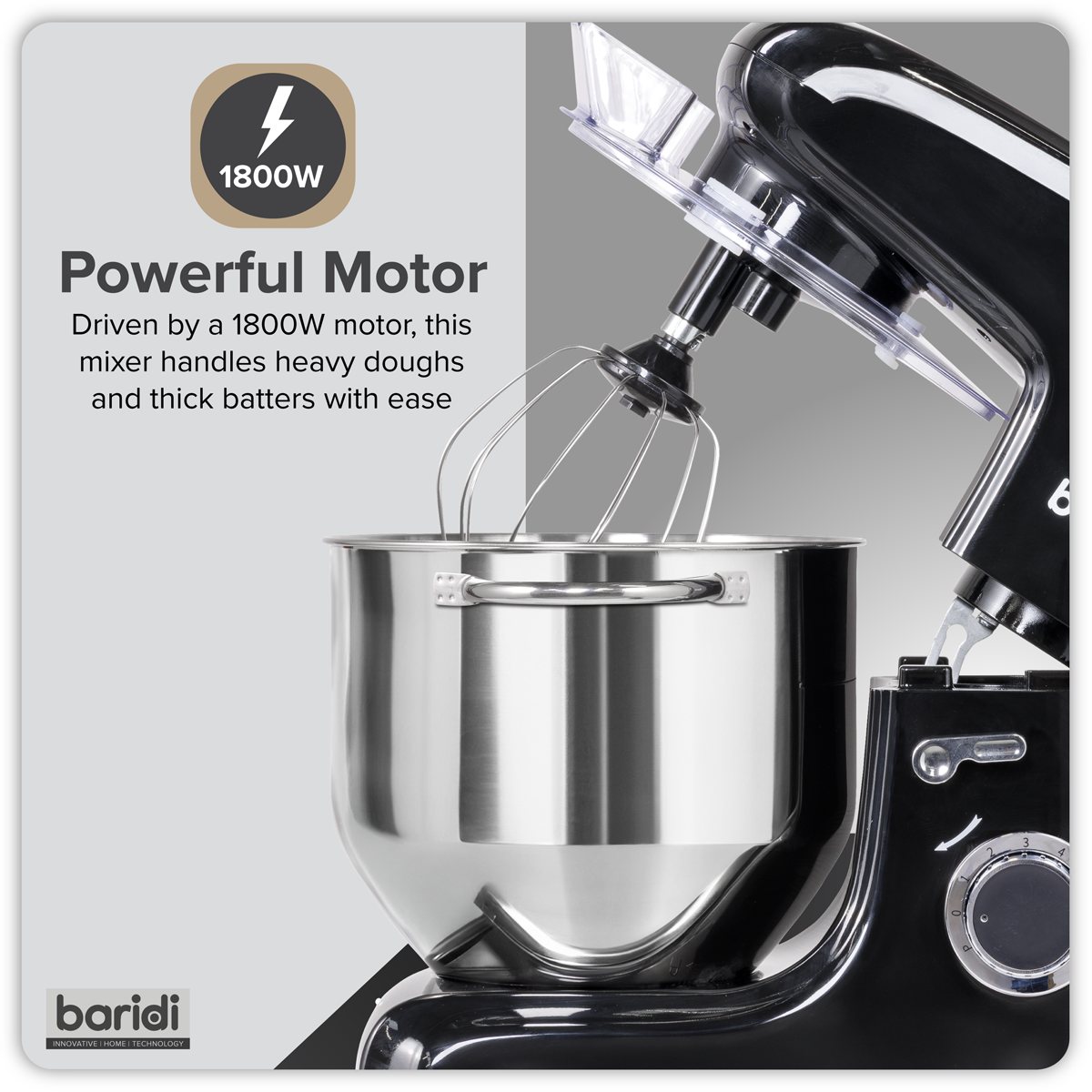 Baridi DH174 1800W Stand Mixer with Accessories 8L - Black - additional view 3