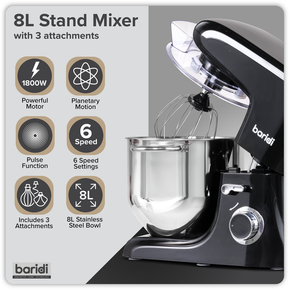 Baridi DH174 1800W Stand Mixer with Accessories 8L - Black - additional view 4