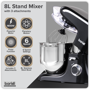 Baridi DH174 1800W Stand Mixer with Accessories 8L - Black - additional view 4