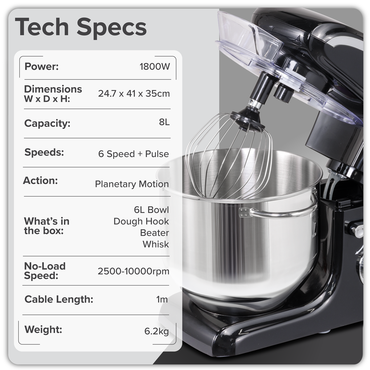 Baridi DH174 1800W Stand Mixer with Accessories 8L - Black - additional view 6