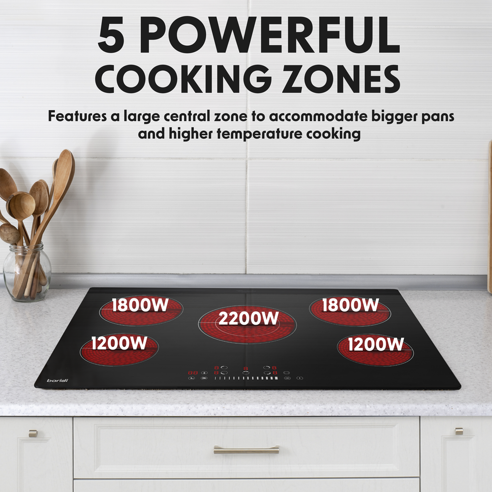 Baridi DH175 Integrated Ceramic Hob with 5 Cooking Zones 77cm - Black Glass - additional view 11