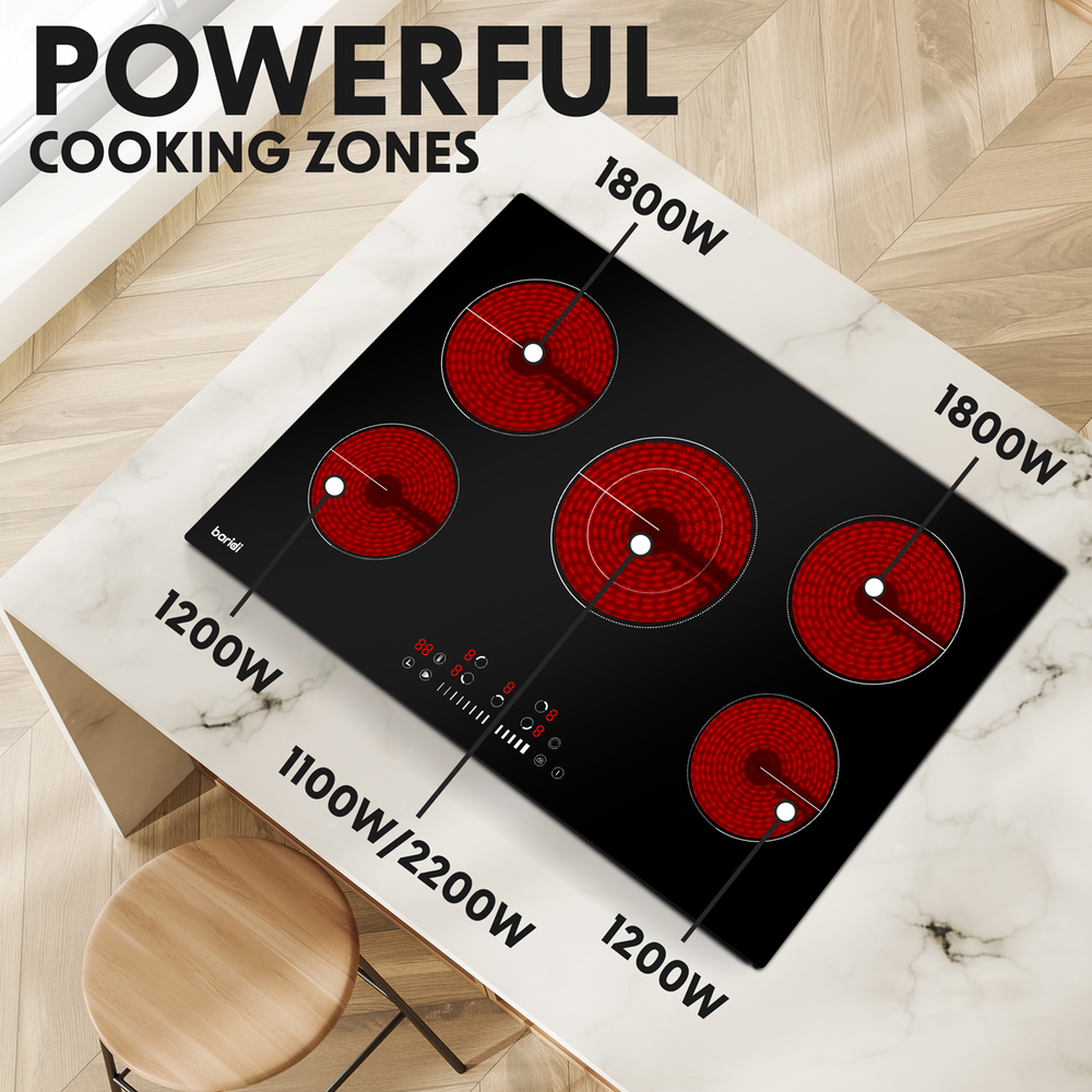 Baridi DH175 Integrated Ceramic Hob with 5 Cooking Zones 77cm - Black Glass - additional view 12