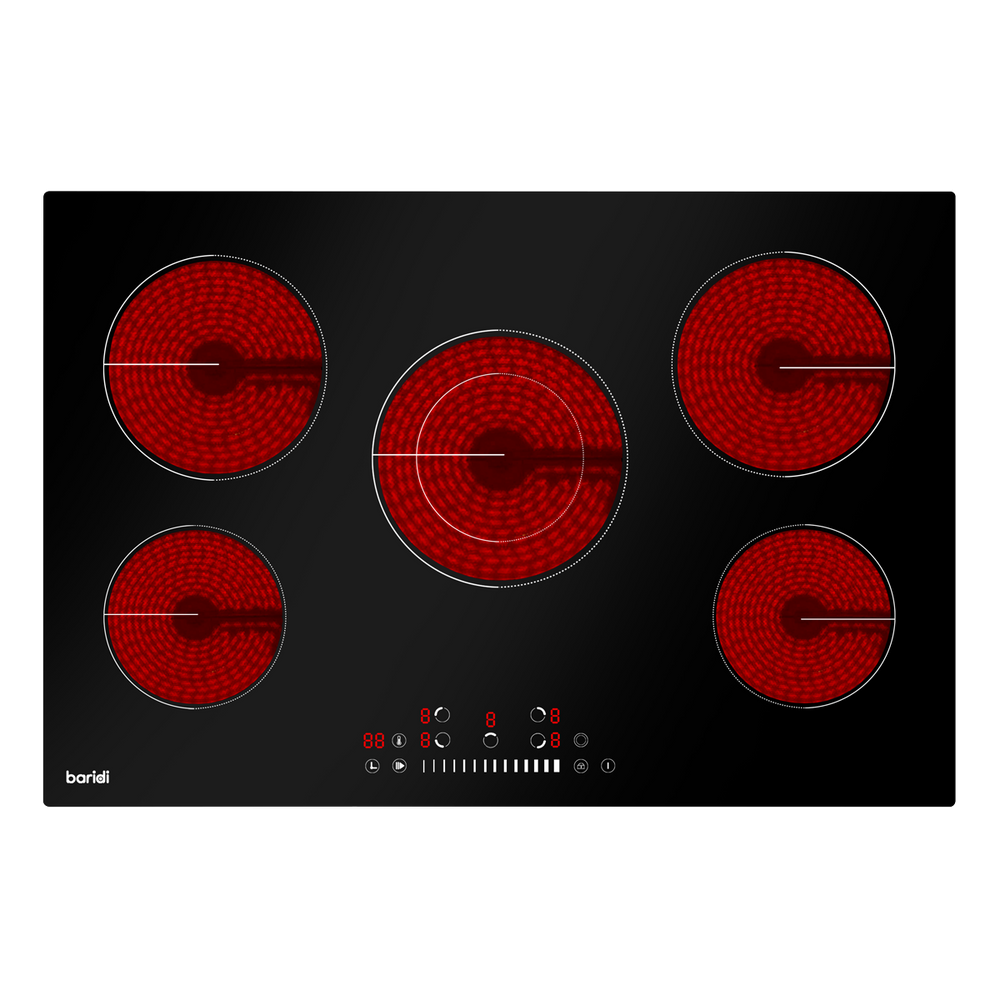 Baridi DH175 Integrated Ceramic Hob with 5 Cooking Zones 77cm - Black Glass