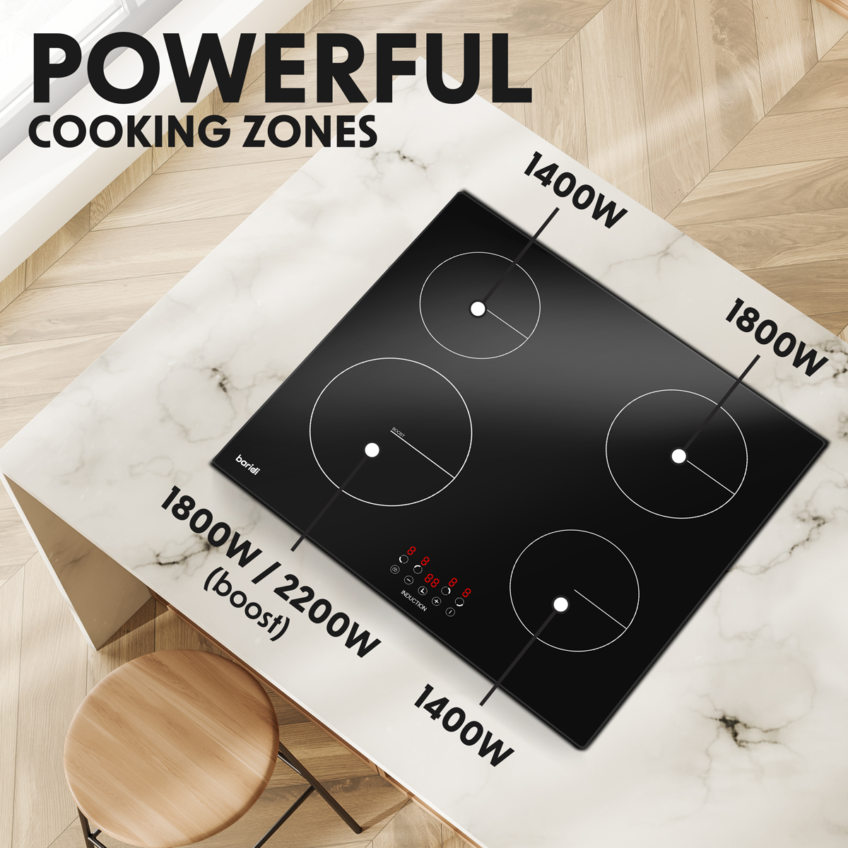 Baridi DH176 Integrated Induction Hob with 4 Cooking Zones 60cm 6800W Output - additional view 2