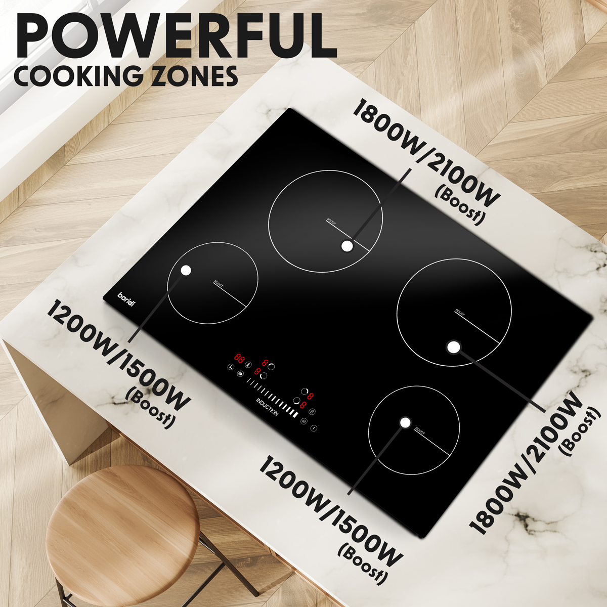 Baridi DH179 Integrated Induction Hob with 4 Cooking Zones 77cm 7200W Output - additional view 6
