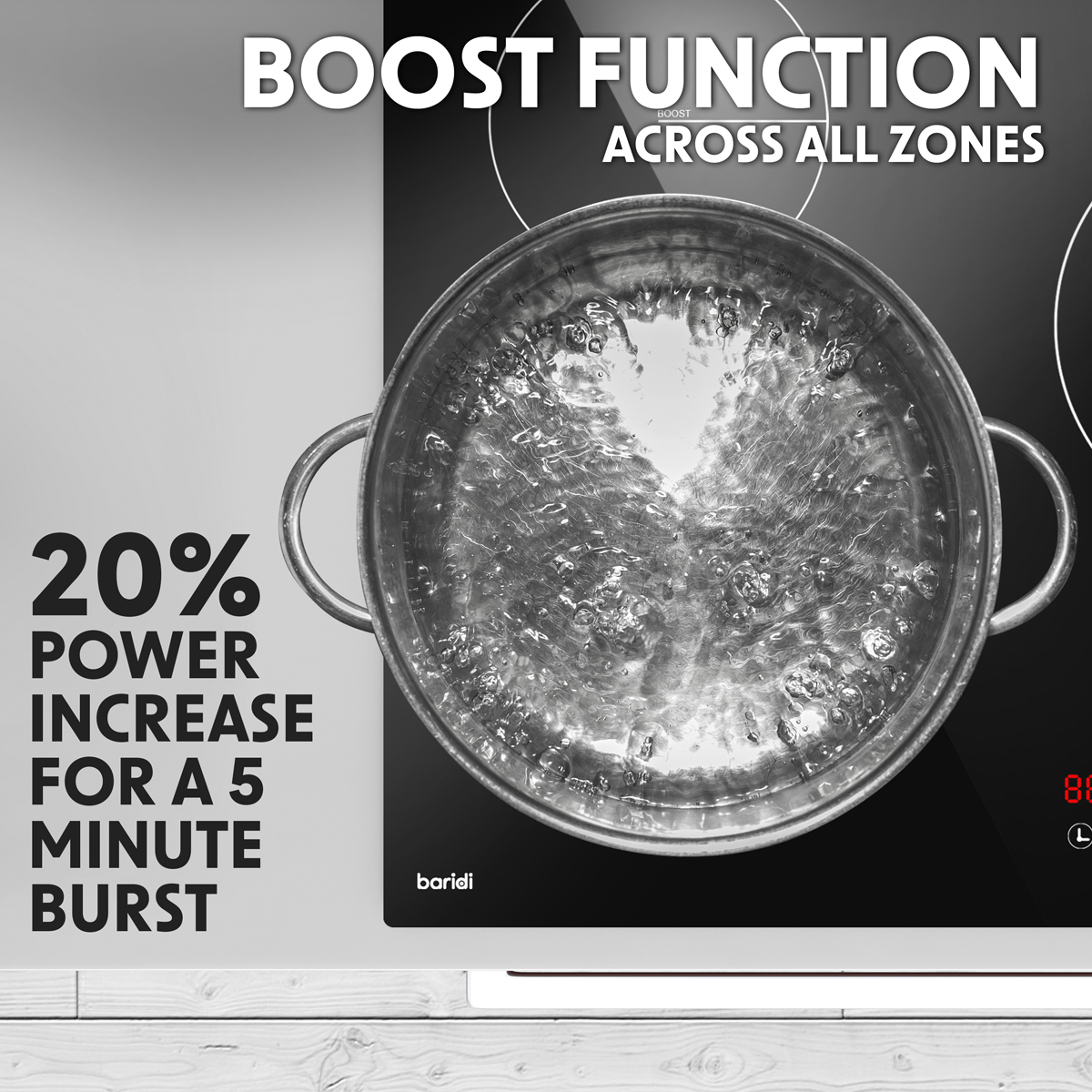 Baridi DH180 Integrated Induction Hob with 5 Cooking Zones 90cm 9300W Output - additional view 7