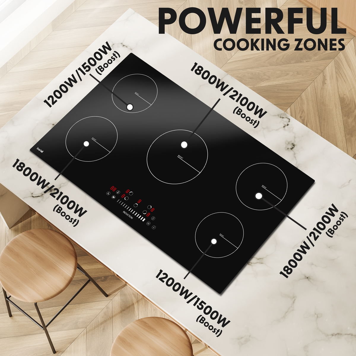 Baridi DH180 Integrated Induction Hob with 5 Cooking Zones 90cm 9300W Output - additional view 6