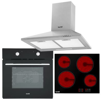 Baridi DH185 Integrated Ceramic Hob with 4 Cooking Zones, Integrated Fan-Assisted Electric Oven & Cooker Hood with Carbon