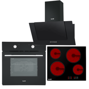 Baridi DH186 Integrated Ceramic Hob with 4 Cooking Zones, Integrated Fan-Assisted Electric Oven & Angled Chimney Cooker Hood