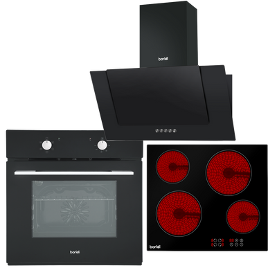 Baridi DH186 Integrated Ceramic Hob with 4 Cooking Zones, Integrated Fan-Assisted Electric Oven & Angled Chimney Cooker Hood