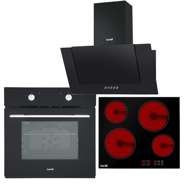 Baridi DH186 Integrated Ceramic Hob with 4 Cooking Zones, Integrated Fan-Assisted Electric Oven & Angled Chimney Cooker Hood