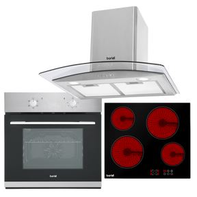 Baridi DH187 Integrated Ceramic Hob with 4 Cooking Zones, Integrated Fan-Assisted Electric Oven & Curved Glass Cooker Hood