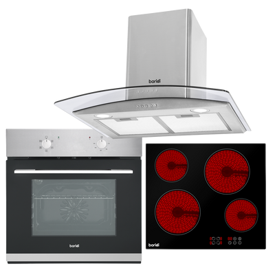 Baridi DH187 Integrated Ceramic Hob with 4 Cooking Zones, Integrated Fan-Assisted Electric Oven & Curved Glass Cooker Hood