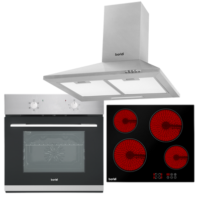 Baridi DH188 Integrated Ceramic Hob with 4 Cooking Zones, Integrated Fan-Assisted Electric Oven & Cooker Hood with Carbon