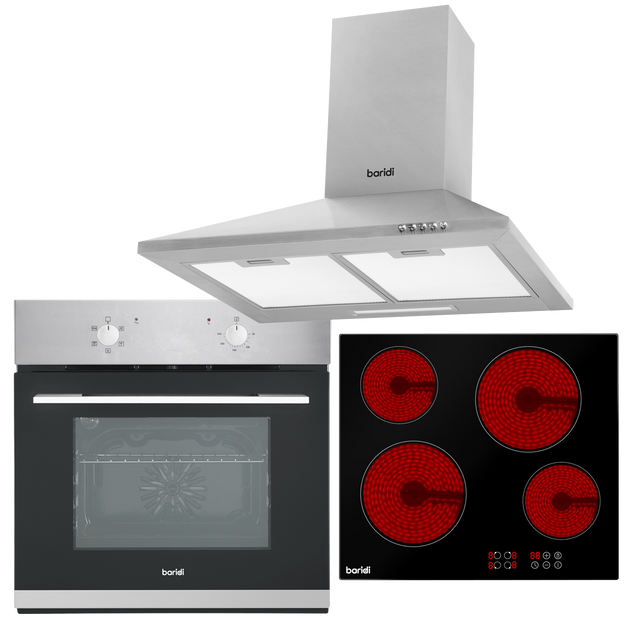 Baridi DH188 Integrated Ceramic Hob with 4 Cooking Zones, Integrated Fan-Assisted Electric Oven & Cooker Hood with Carbon