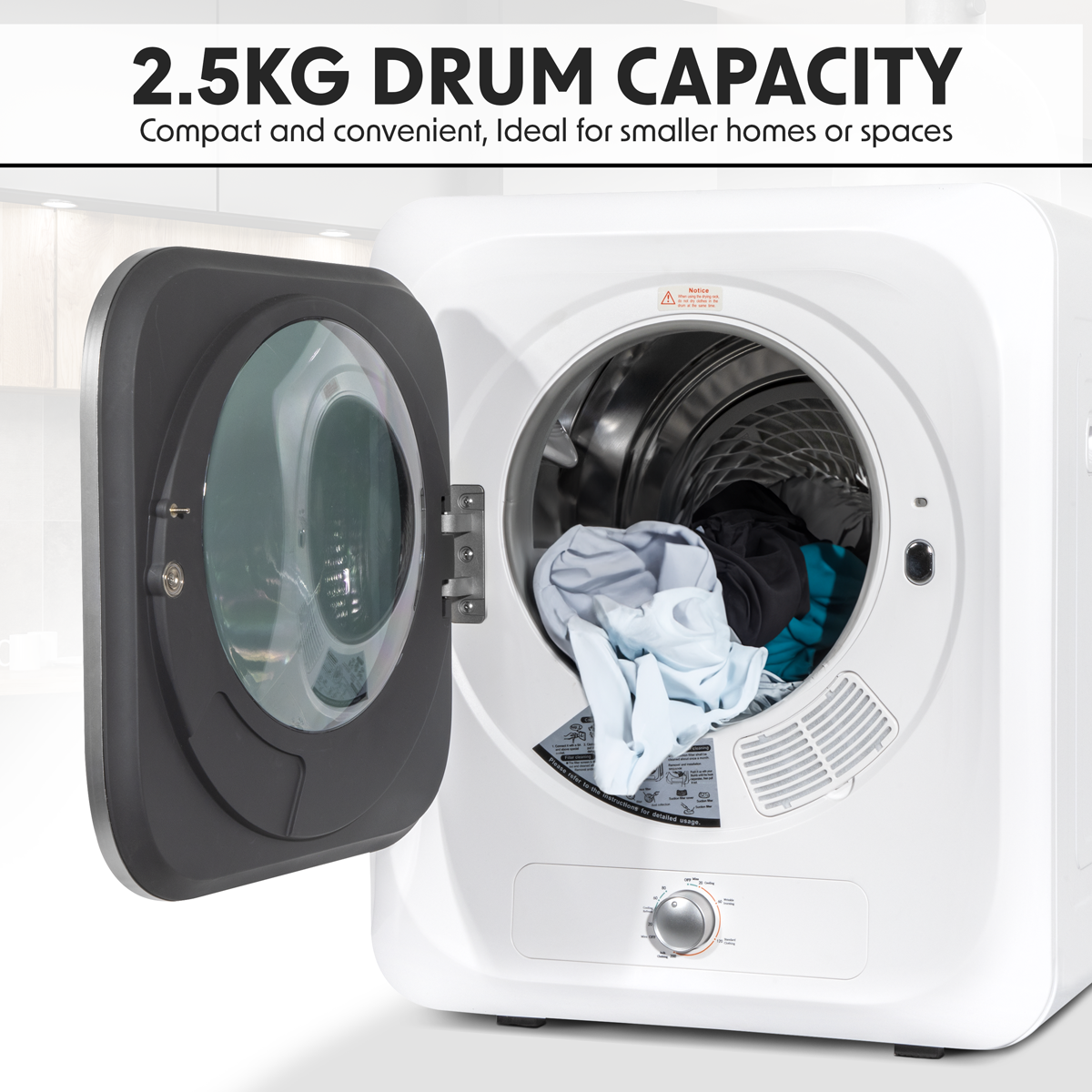 Baridi DH192 Tabletop Tumble Dryer with Analogue Controls 2.5kg Capacity - White - additional view 12
