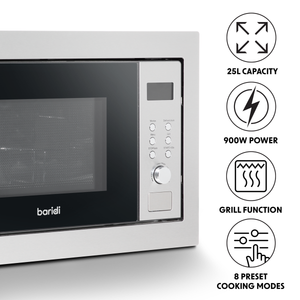 Baridi DH197 Integrated Microwave Oven with Grill 25L Capacity 900W - Stainless Steel - additional view 4