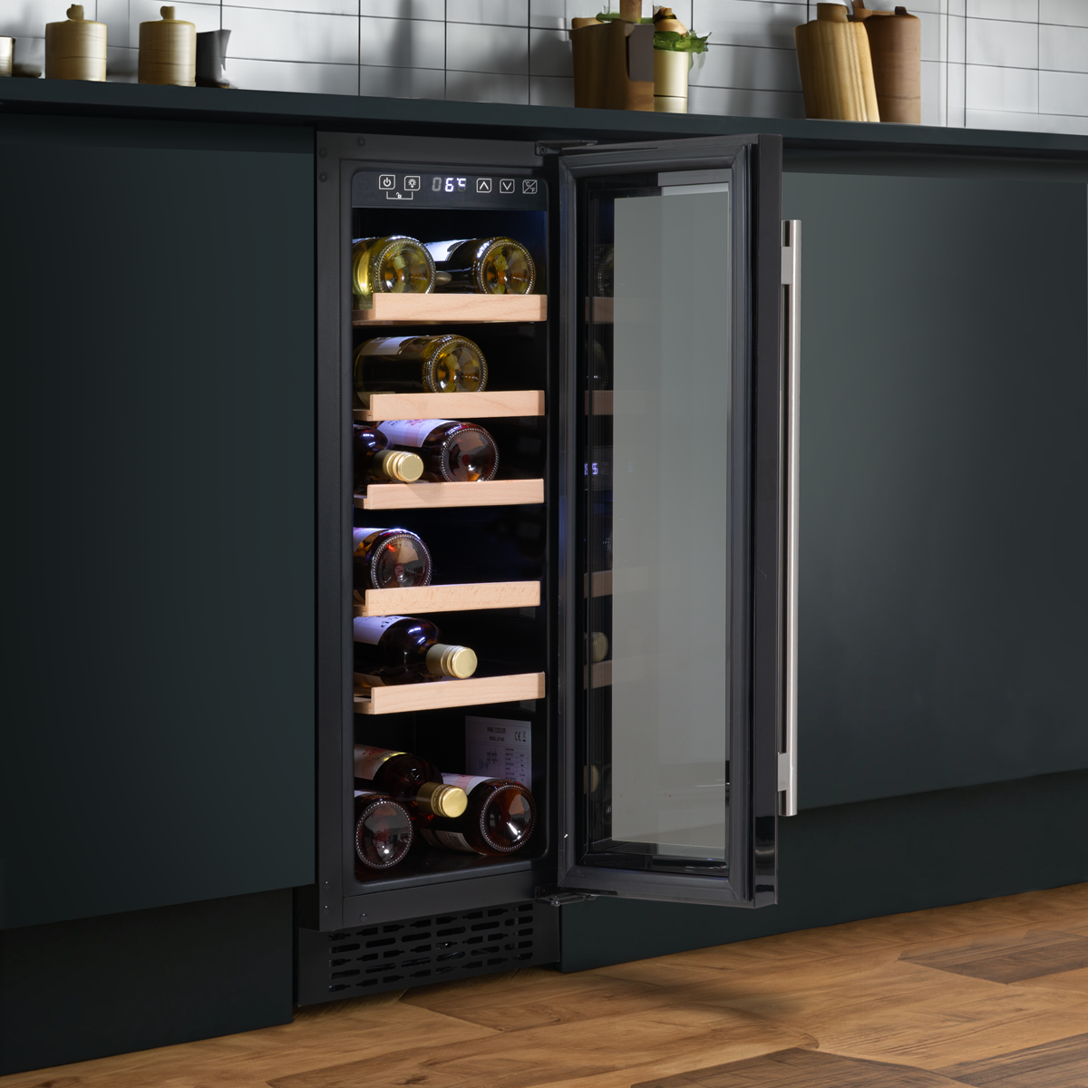 Baridi DH203 20 Bottle Slim Built-In Wine Cooler with Digital Touchscreen Controls, Beech Wood Shelves & - additional view 10