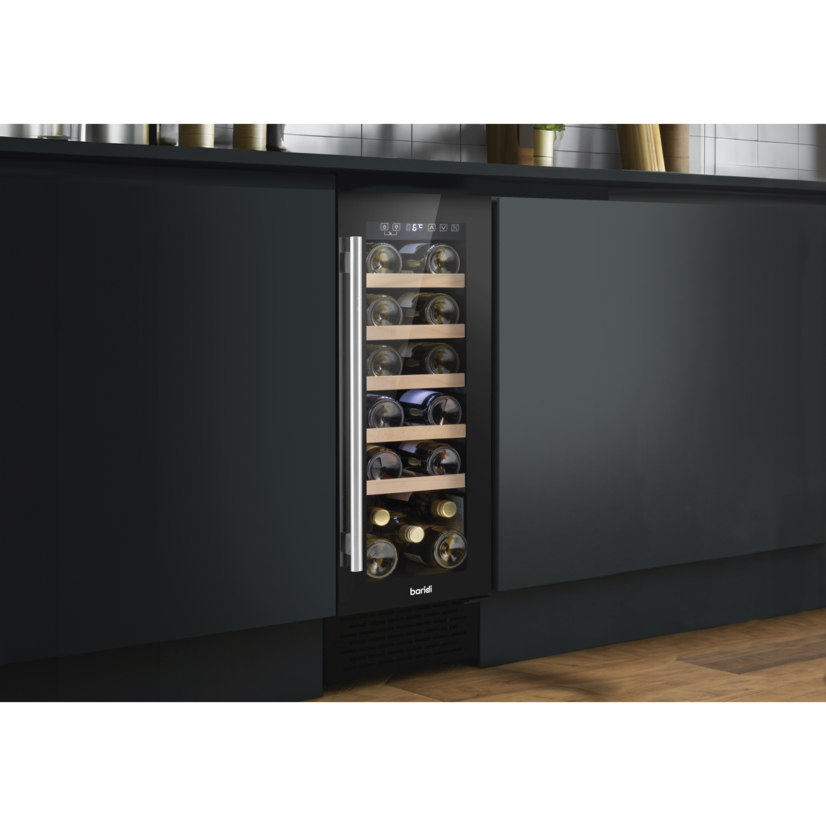 Baridi DH203 20 Bottle Slim Built-In Wine Cooler with Digital Touchscreen Controls, Beech Wood Shelves & - additional view 2