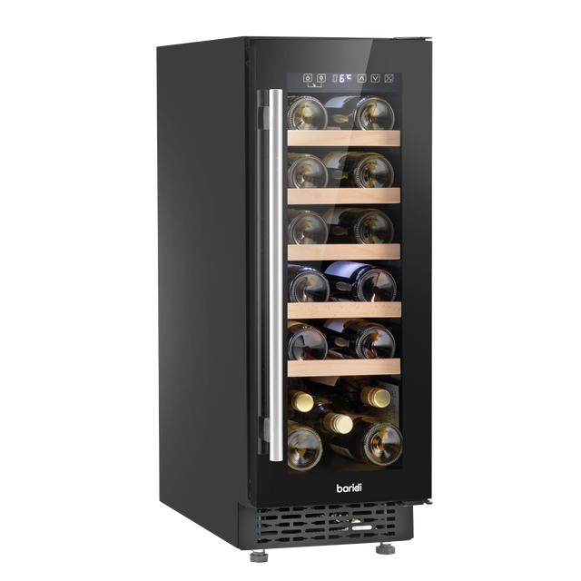 Baridi DH203 20 Bottle Slim Built-In Wine Cooler with Digital Touchscreen Controls, Beech Wood Shelves & Internal LED Light