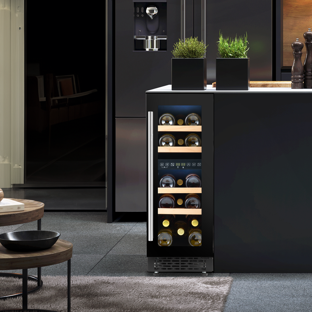 Baridi DH204 17 Bottle Dual Zone Slim Built-In 30cm Wine Cooler with Touch Screen Controls, Beech Wood - additional view 8