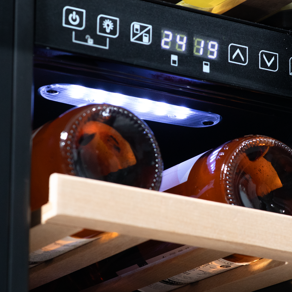 Baridi DH204 17 Bottle Dual Zone Slim Built-In 30cm Wine Cooler with Touch Screen Controls, Beech Wood - additional view 10