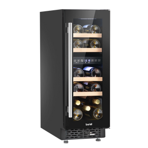 Baridi DH204 17 Bottle Dual Zone Slim Built-In 30cm Wine Cooler with Touch Screen Controls, Beech Wood Shelves & LED Light