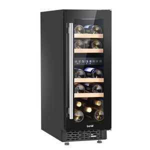 Baridi DH204 17 Bottle Dual Zone Slim Built-In 30cm Wine Cooler with Touch Screen Controls, Beech Wood Shelves & LED Light