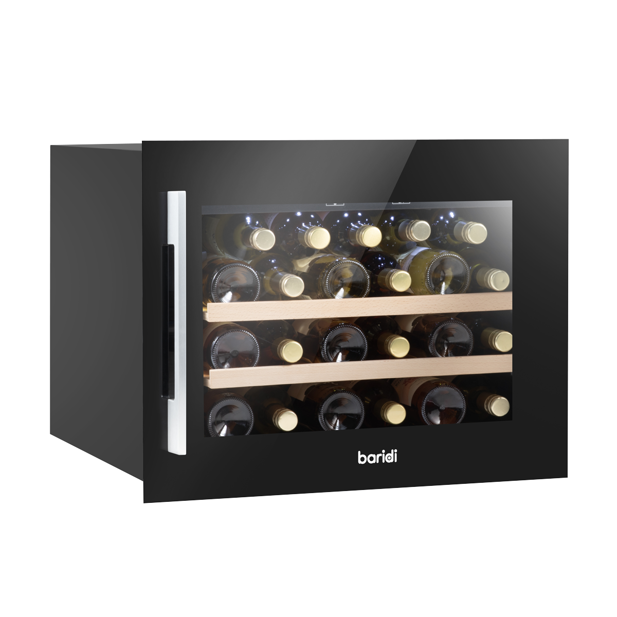 Baridi DH205 28 Bottle Built-In Wine Cooler with Touch Screen Controls, Beech Wood Shelves & LED Light - Black