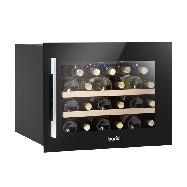 Baridi DH205 28 Bottle Built-In Wine Cooler with Touch Screen Controls, Beech Wood Shelves & LED Light - Black
