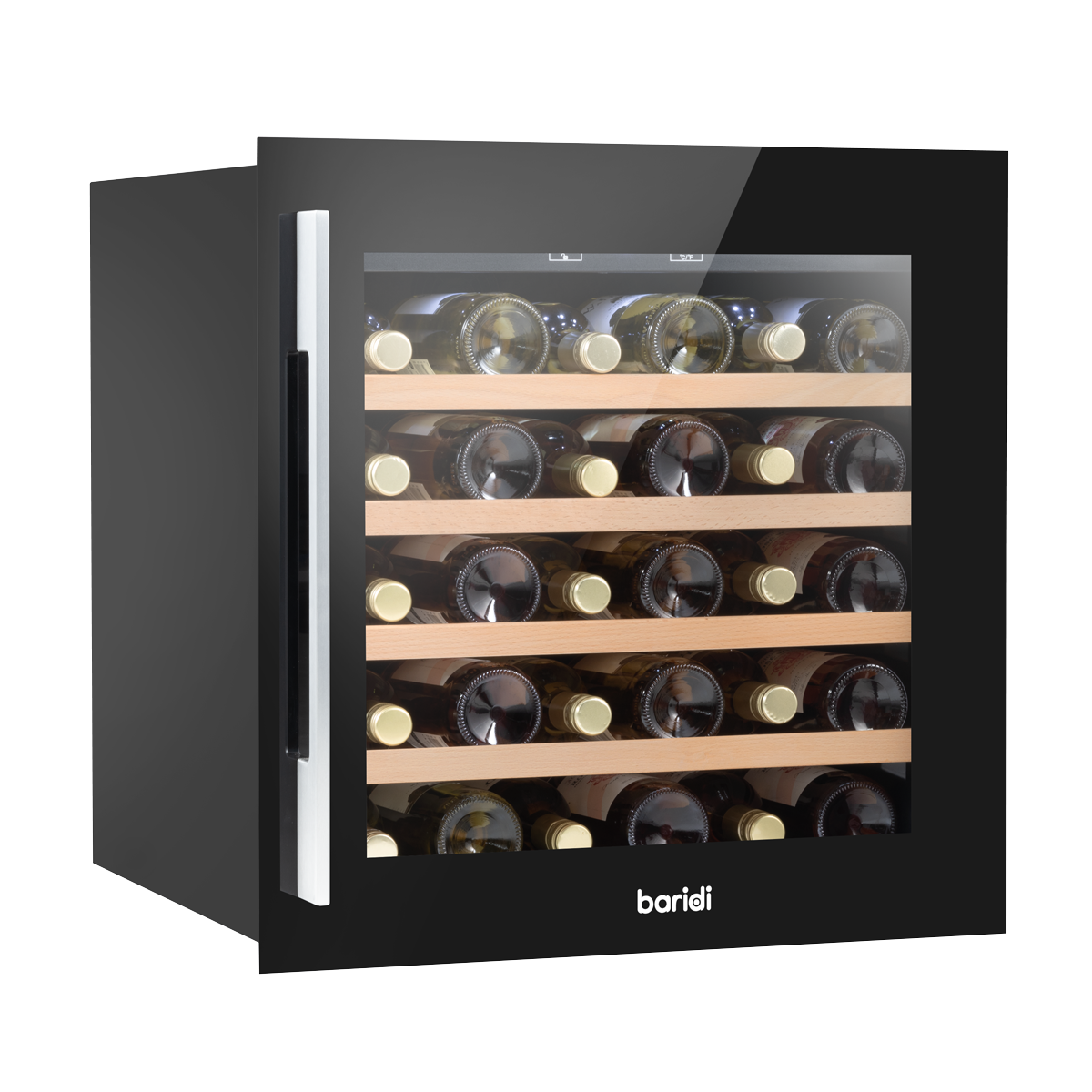 Baridi DH206 36 Bottle Built-In Wine Cooler with Touchscreen Controls, Beech Wood Shelves & LED Light - Black
