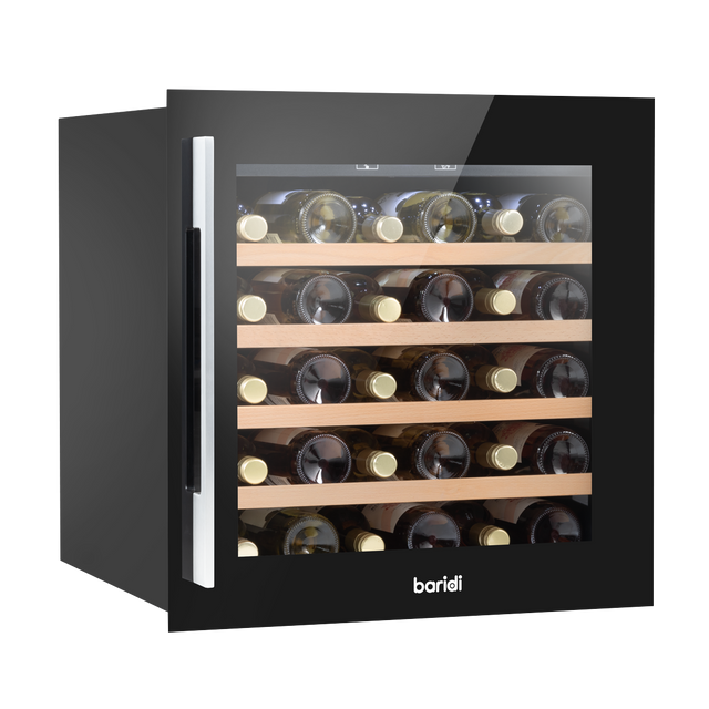 Baridi DH206 36 Bottle Built-In Wine Cooler with Touchscreen Controls, Beech Wood Shelves & LED Light - Black