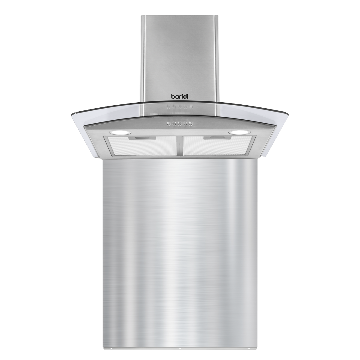Baridi DH208 Curved Glass Cooker Hood with Carbon Filters, LED Lights & Splashback 60cm - Stainless Steel