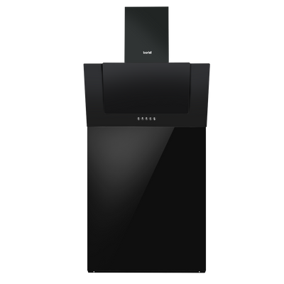 Baridi DH210 Angled Chimney Cooker Hood with Carbon Filters, LED Lamp & Splashback - Black Glass