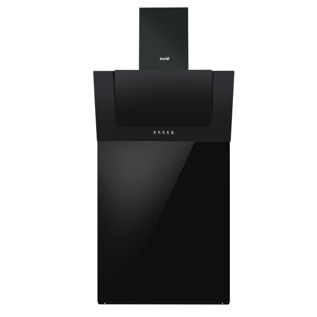 Baridi DH210 Angled Chimney Cooker Hood with Carbon Filters, LED Lamp & Splashback - Black Glass