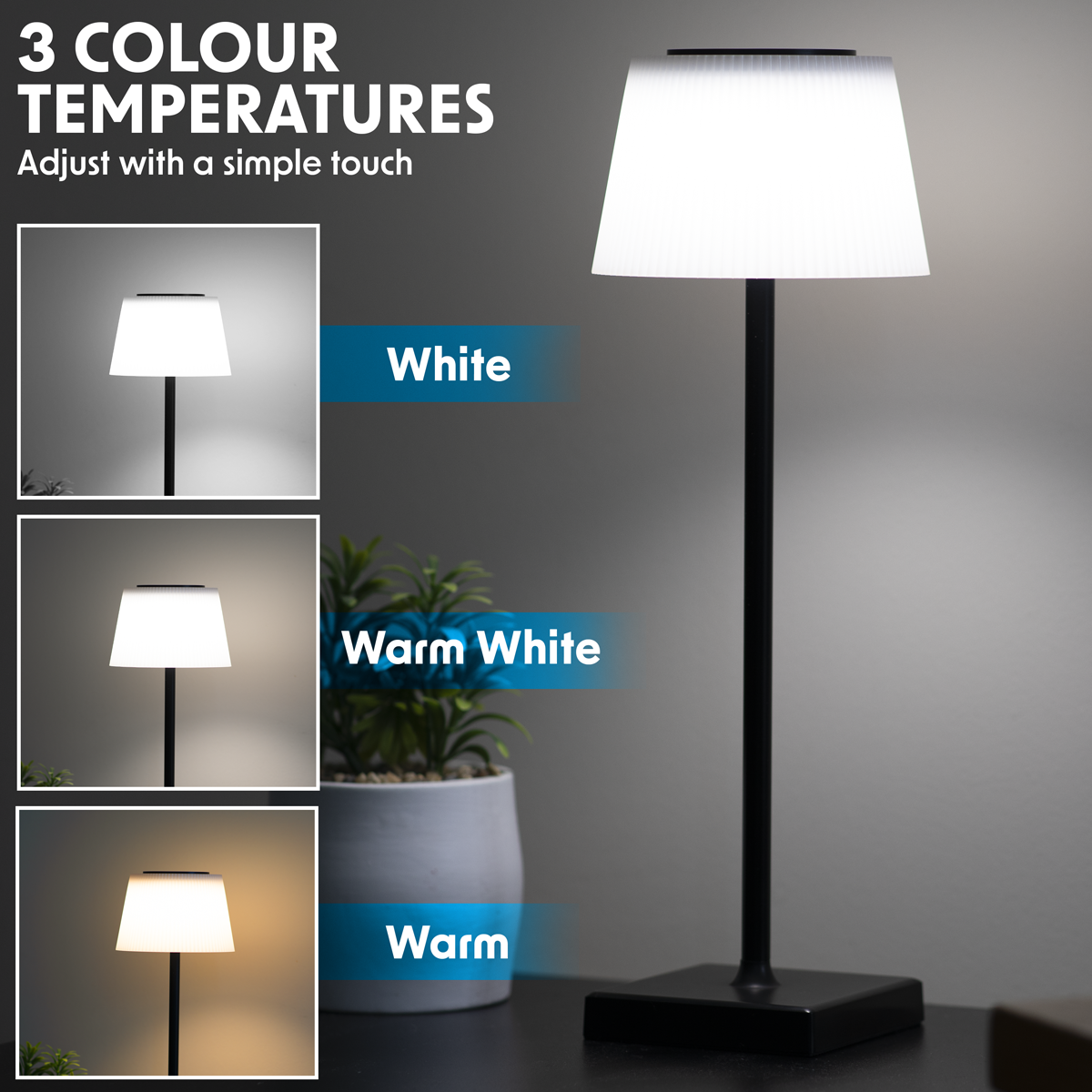 Dellonda DH212 Rechargeable Table Lamp for Home Office Restaurant RGB Colours - additional view 10