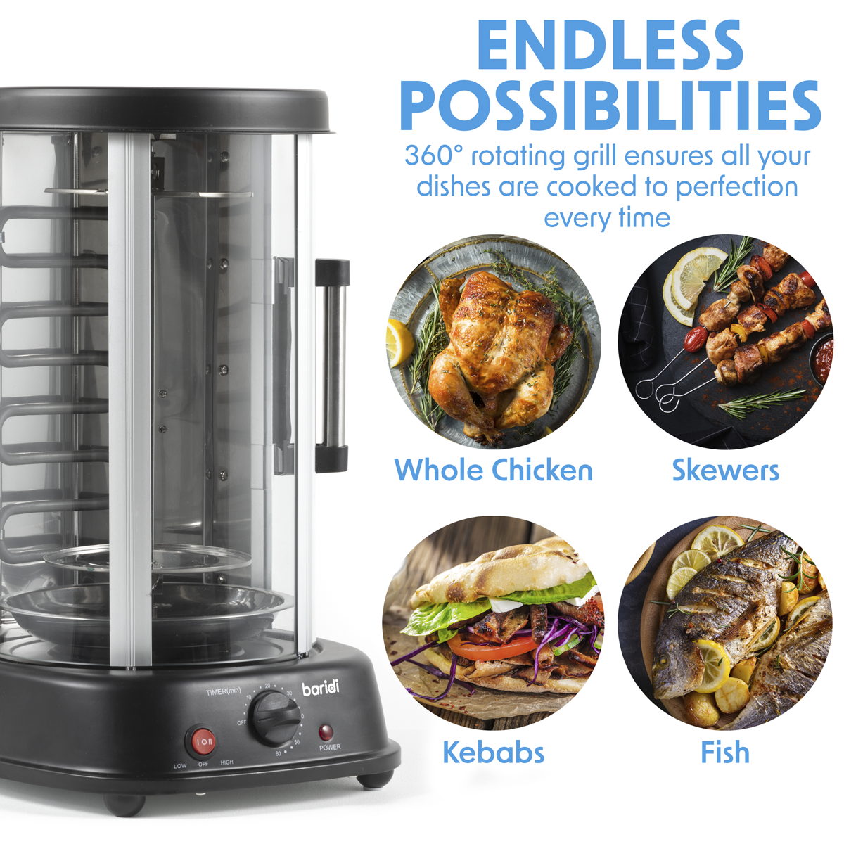 Baridi DH216 Vertical 360° Rotisserie Smokeless Grill 21L Capacity - additional view 15