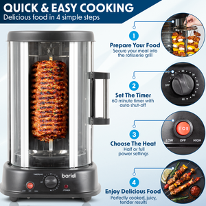Baridi DH216 Vertical 360° Rotisserie Smokeless Grill 21L Capacity - additional view 7