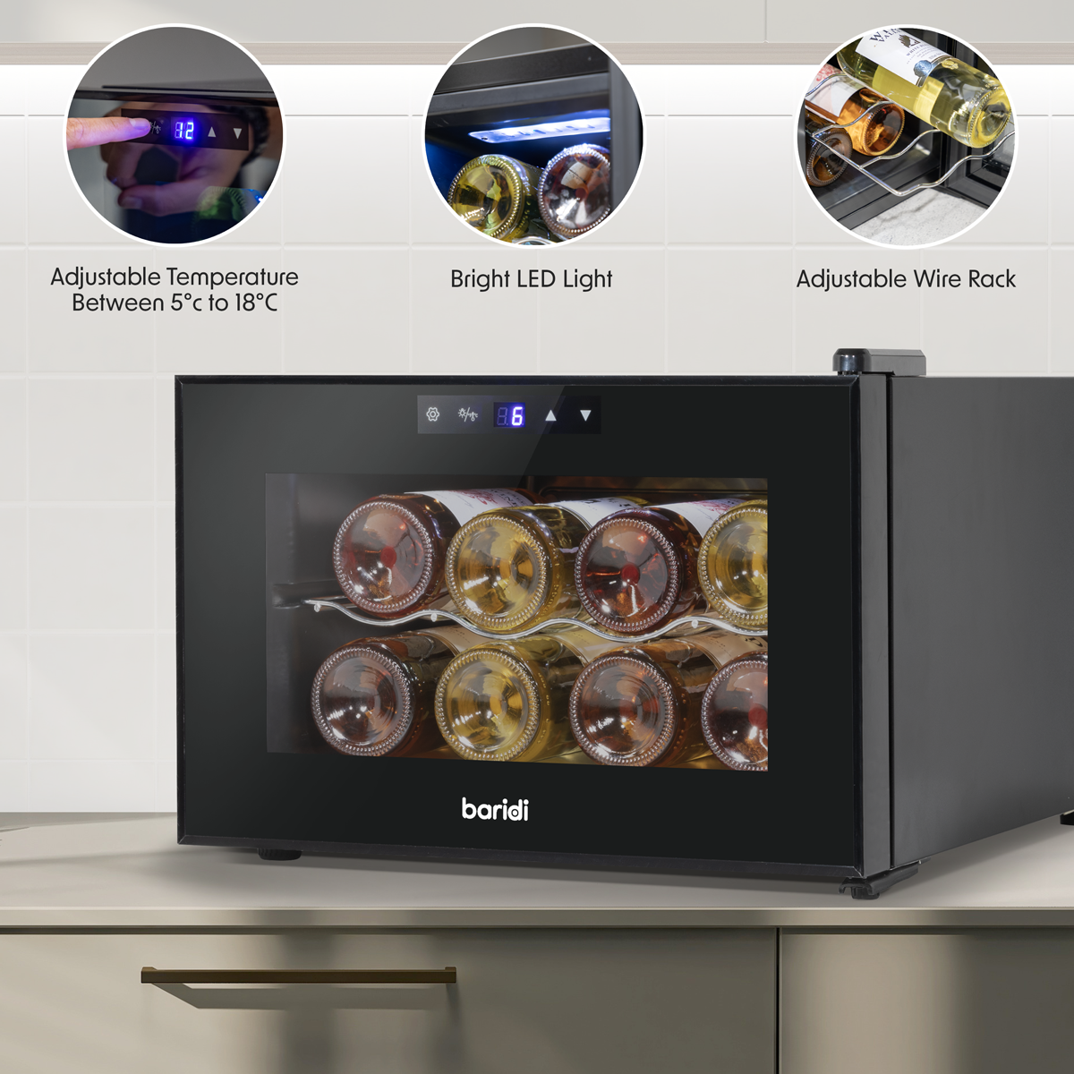 Baridi DH218 8 Bottle Thermoelectric Tabletop Wine Cooler with Touch Control - Black - additional view 13