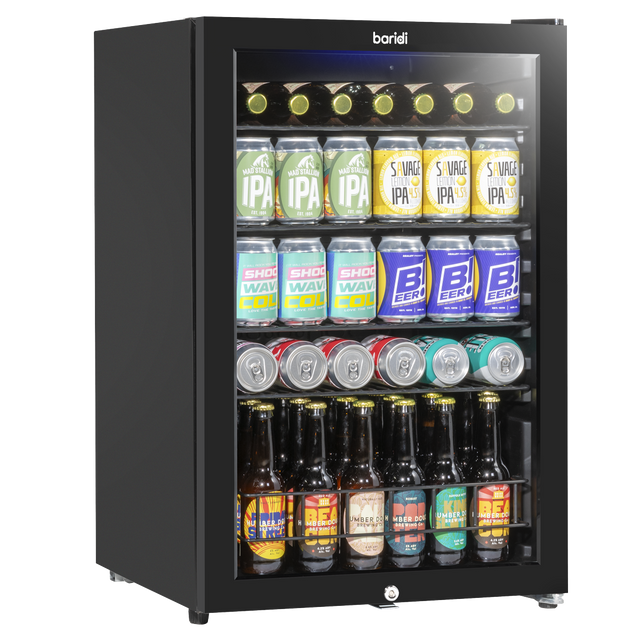 Baridi DH223 Undercounter Drinks, Beer & Wine Fridge with LED Light 115L - Black